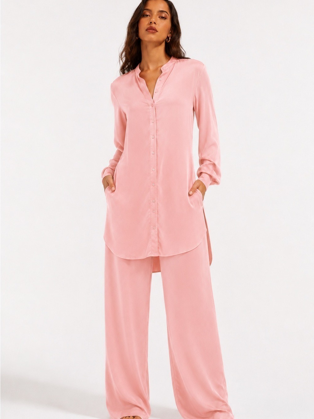 Andrea Iyamah Uchi Tunic Powder Peach Satin Long Shirt Large